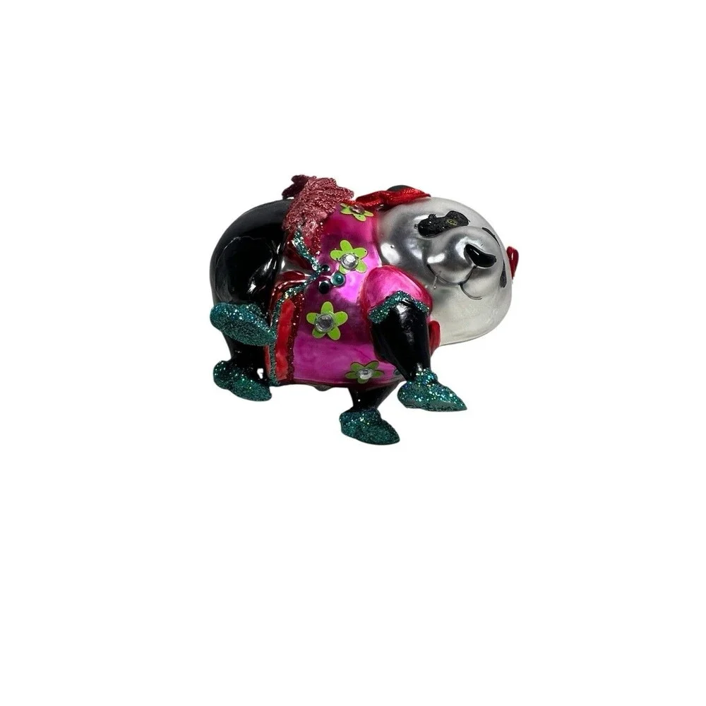 Festive Panda Hand Blown Glass Christmas Ornament - BestPysanky - EUC - Picture 7 of 8